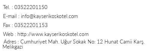Kayseri Kk Otel telefon numaralar, faks, e-mail, posta adresi ve iletiim bilgileri
